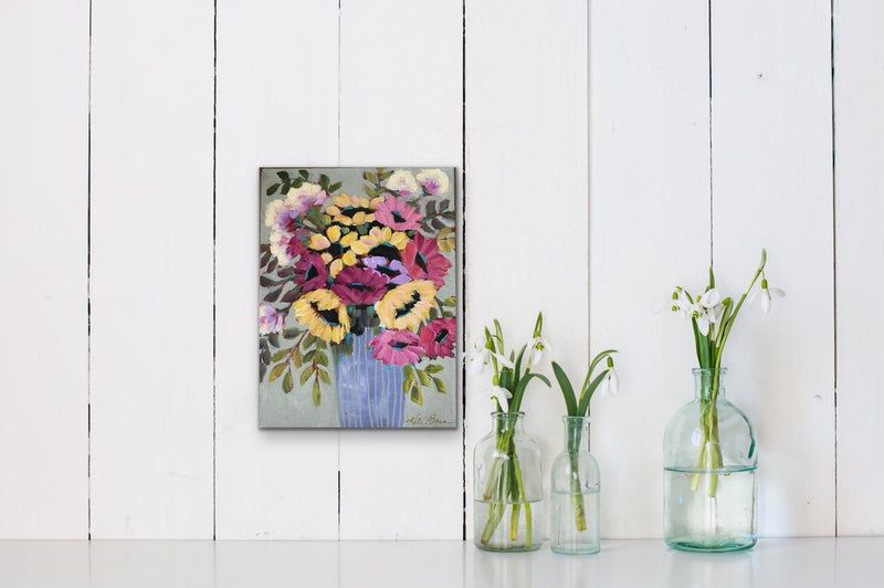 12x16 Kate Bruce original acrylic painting with blue vase