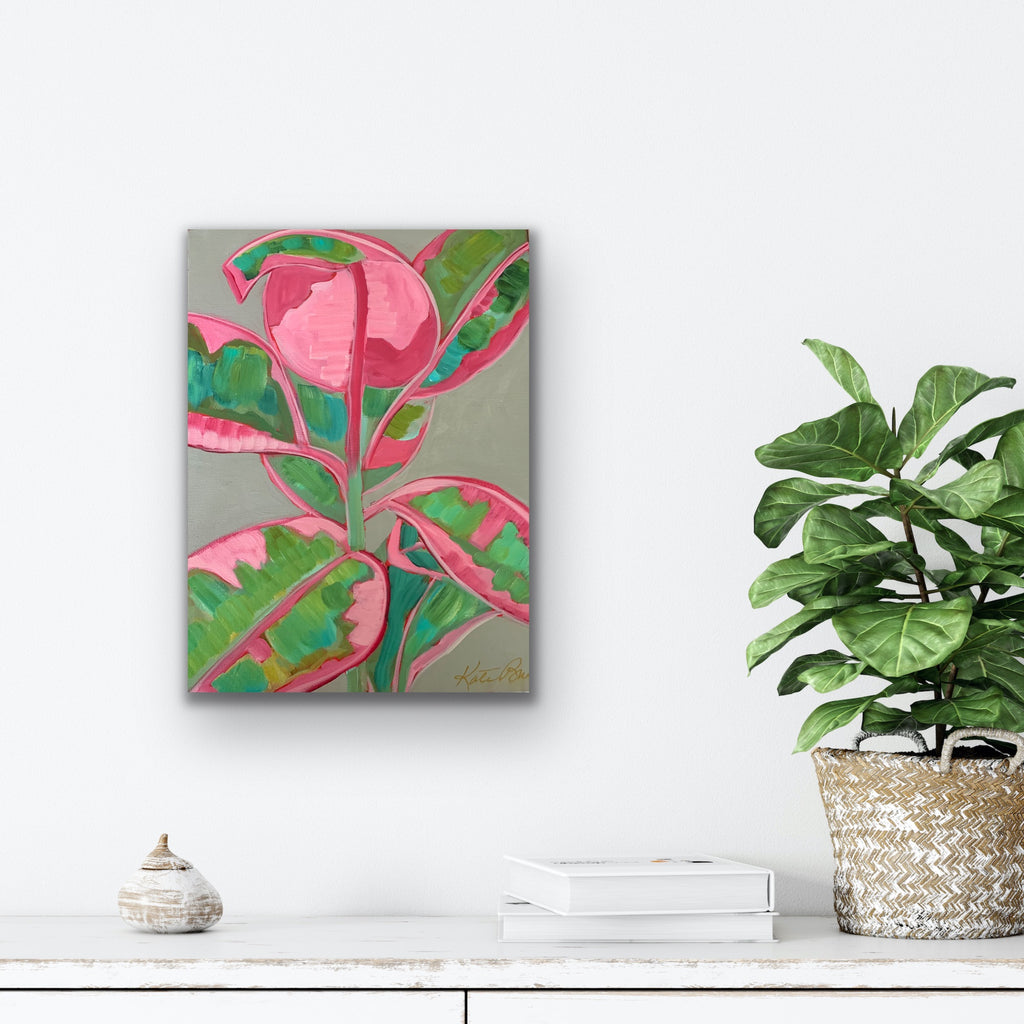 12x16 Perky pink and green botanical by Kate Bruce