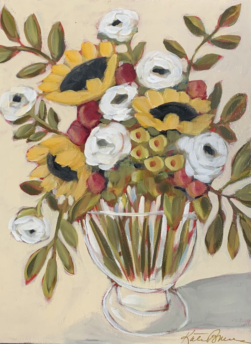 12x16 Kate Bruce original floral painting with butter yellow background