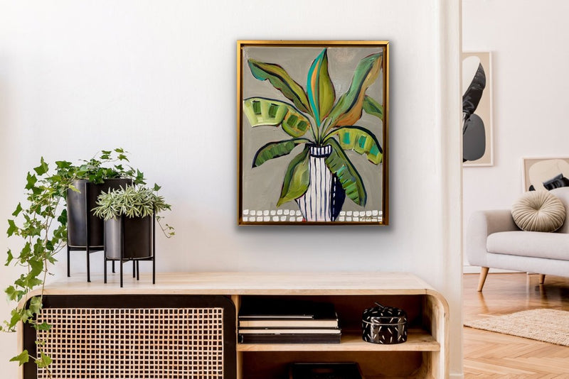 16x20 Kate Bruce framed botanical in a navy and white vase