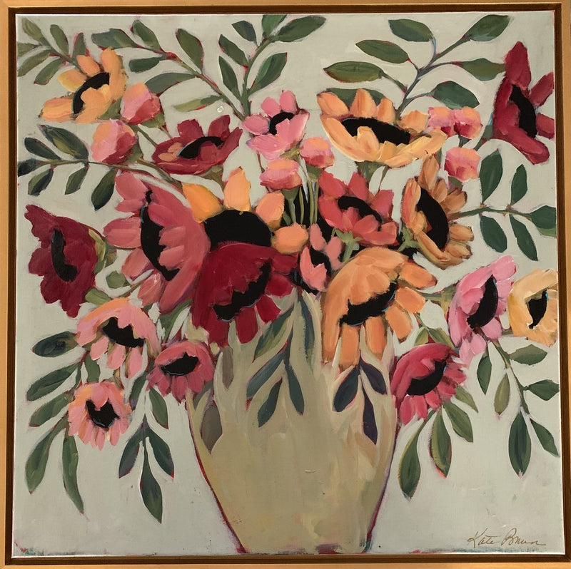 24x24 Kate Bruce original acrylic bouquet with green vase