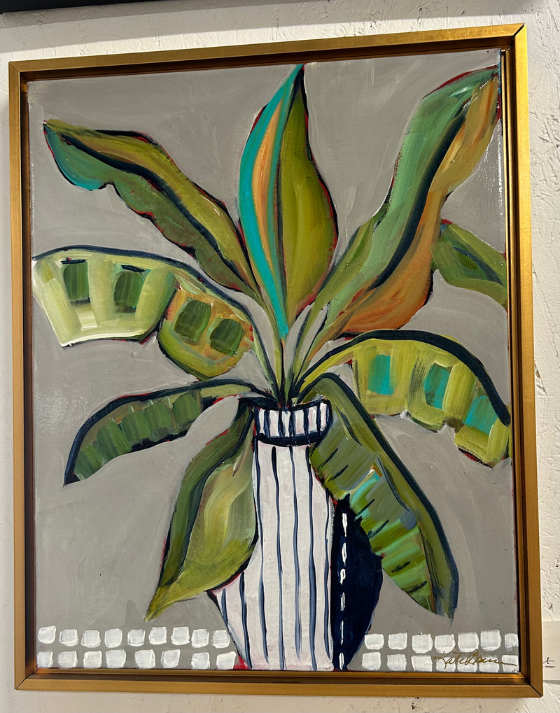 16x20 Kate Bruce framed botanical in a navy and white vase