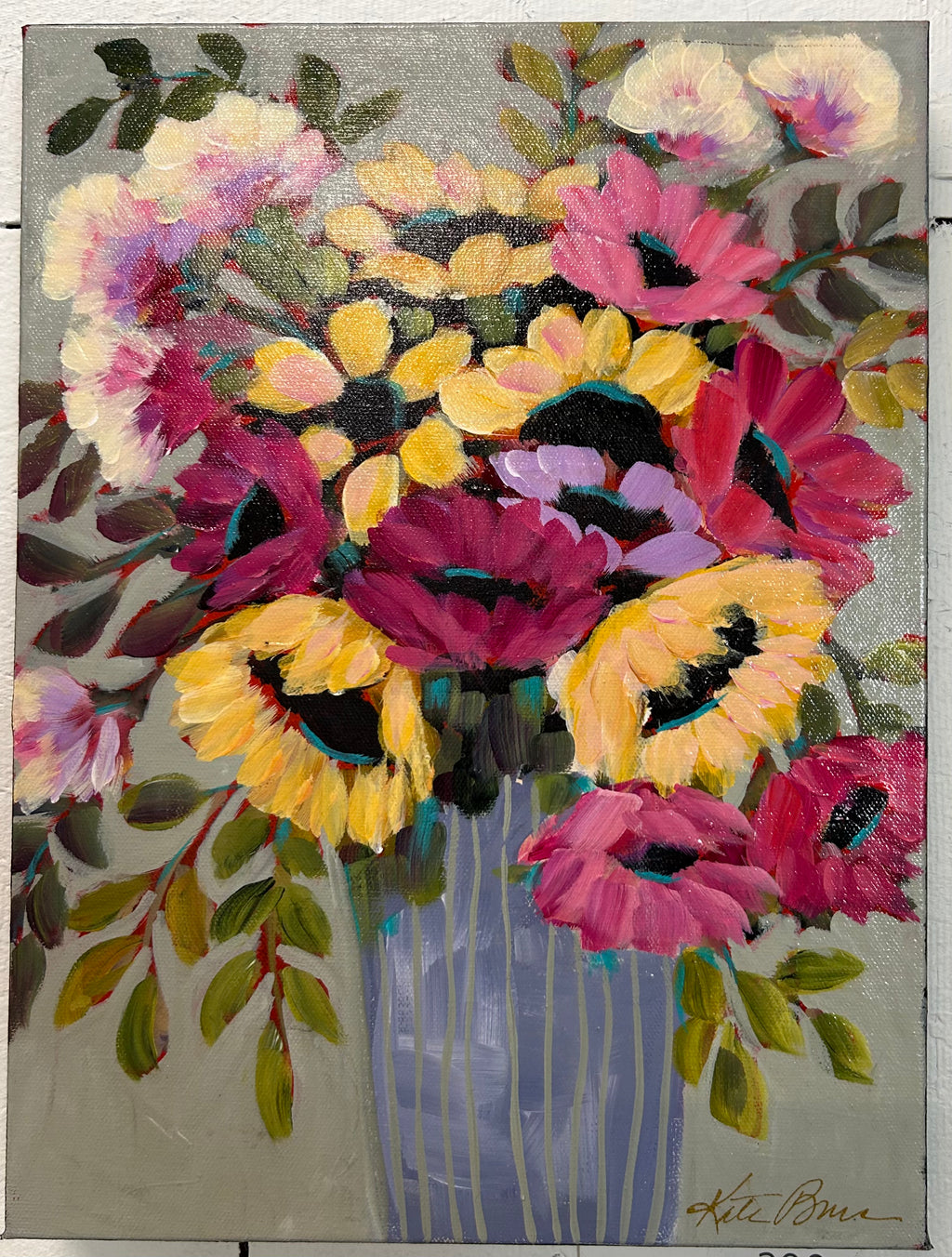 12x16 Kate Bruce original acrylic painting with blue vase