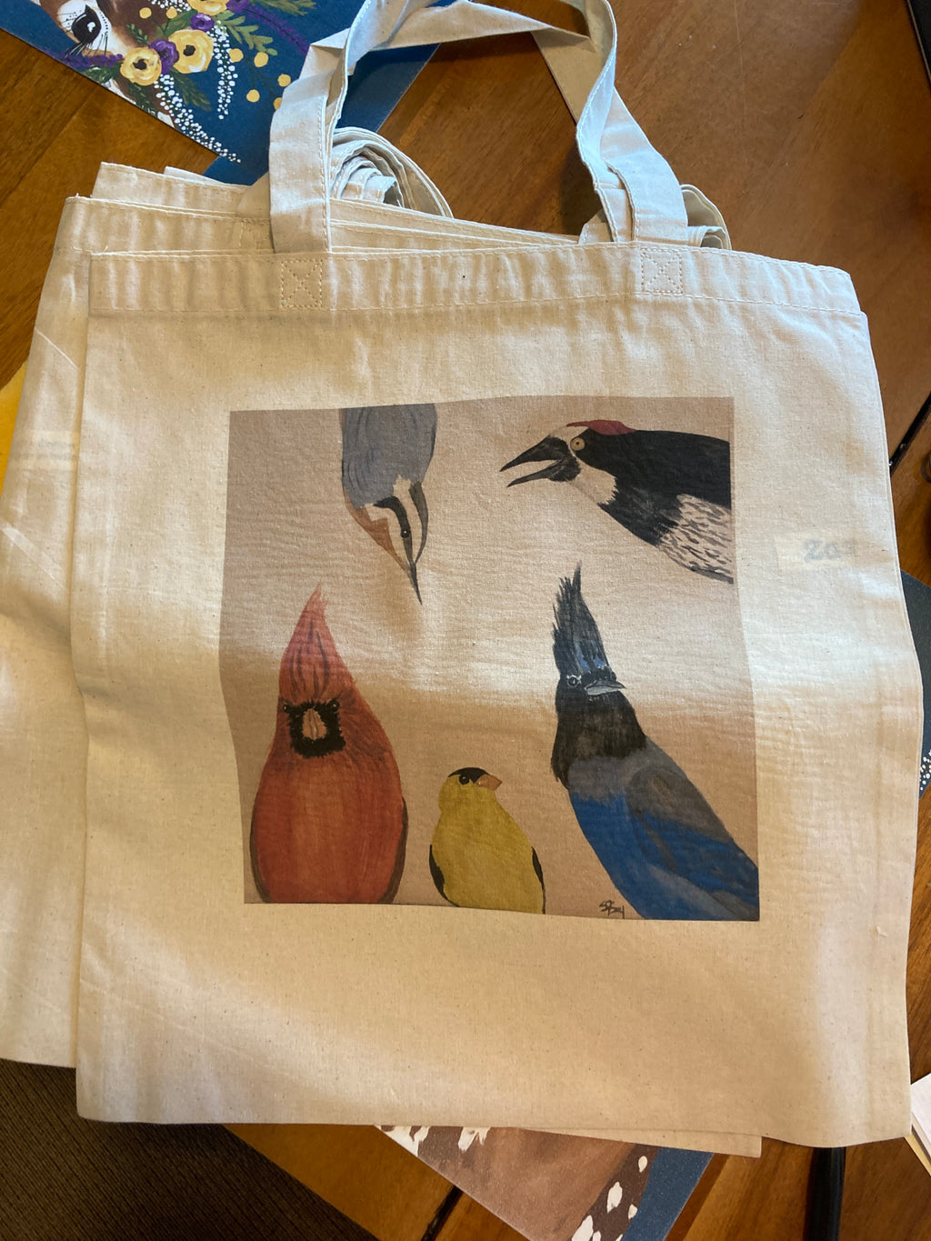 Whimsical bird tote bags